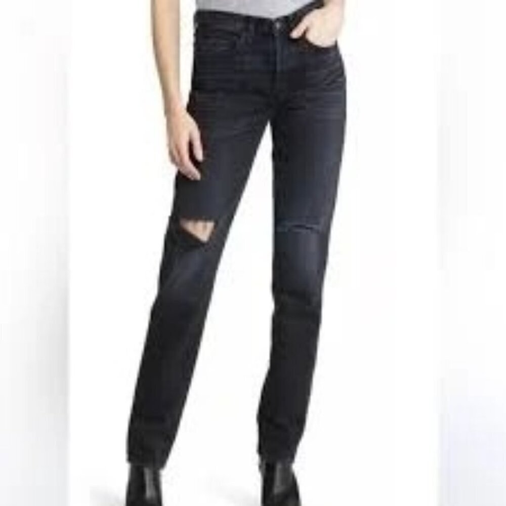Edwin “CAI” Ripped Straight Leg Jeans in Manic Black Button Fly Size 26 NWT